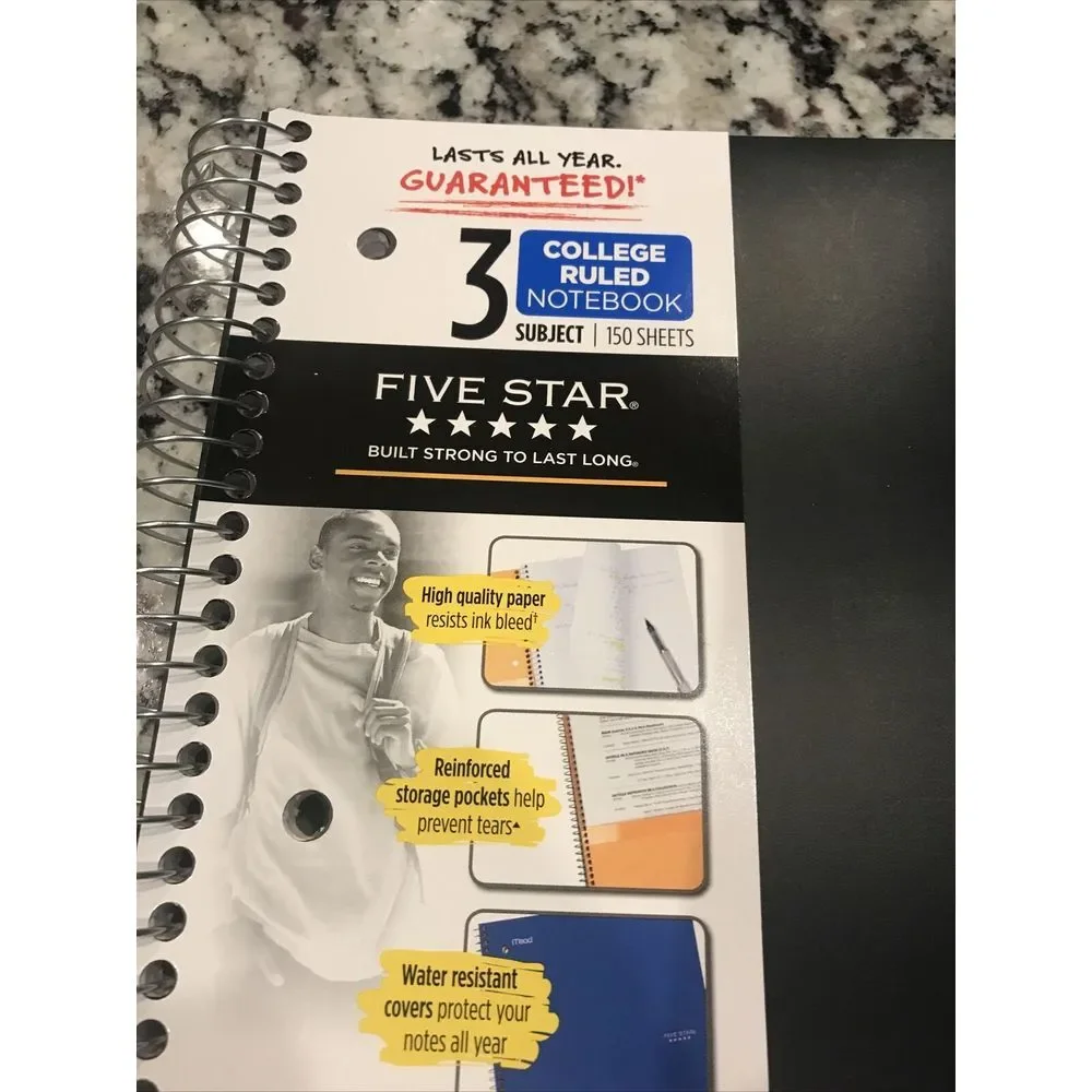 3 Subject Notebook 150 Sheets, Five Star‎ Wirebound College Ruled